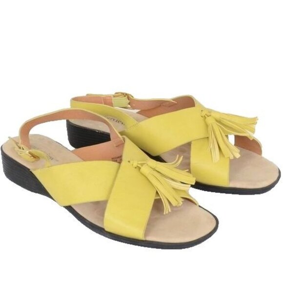 comfortview Shoes - Comfortview Maria Women's Size 9.5 Tassle Wedge Lemon Yellow Open Toe Sandal